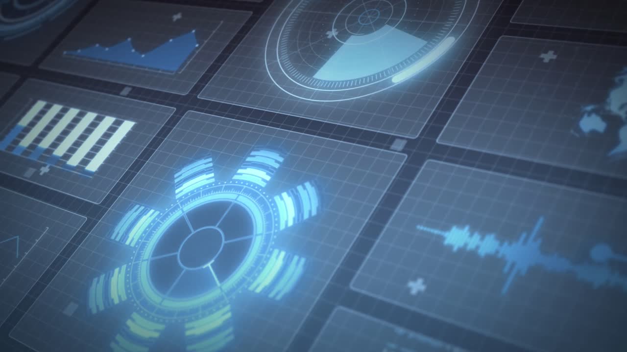 Animation of scope scanning and data processing over screens and grid