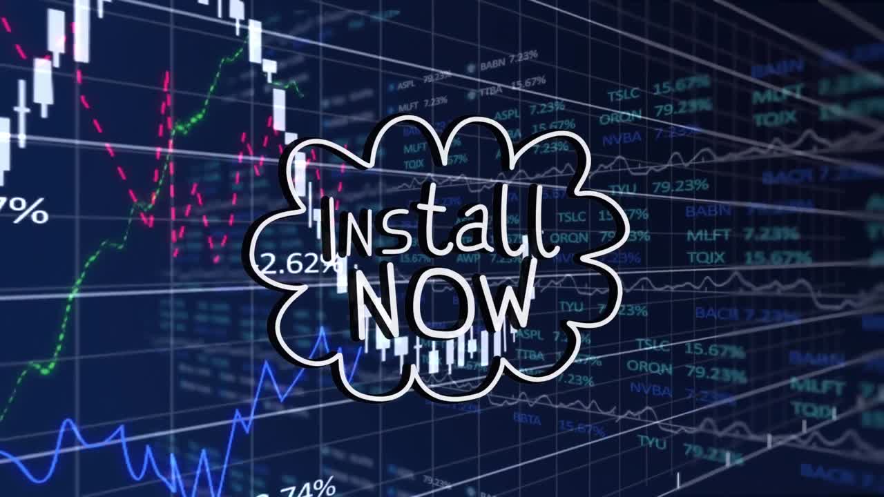 블루 배경에 설치 지금 텍스트 및 데이터 처리의 애니메이션