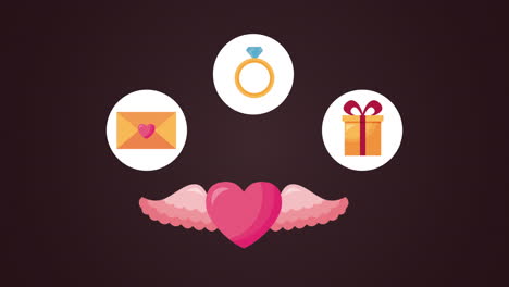 tarjeta animada del día de san valentín con el corazón volando