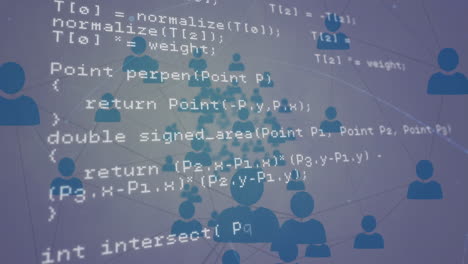animación de redes de conexiones con iconos y procesamiento de datos sobre fondo blanco