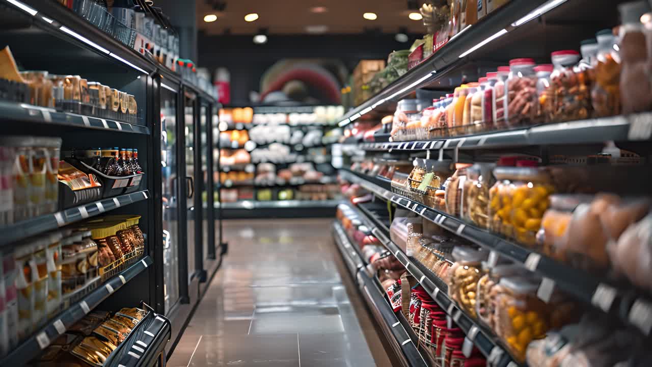 Supermarket Aisle with Shelves Full of Products