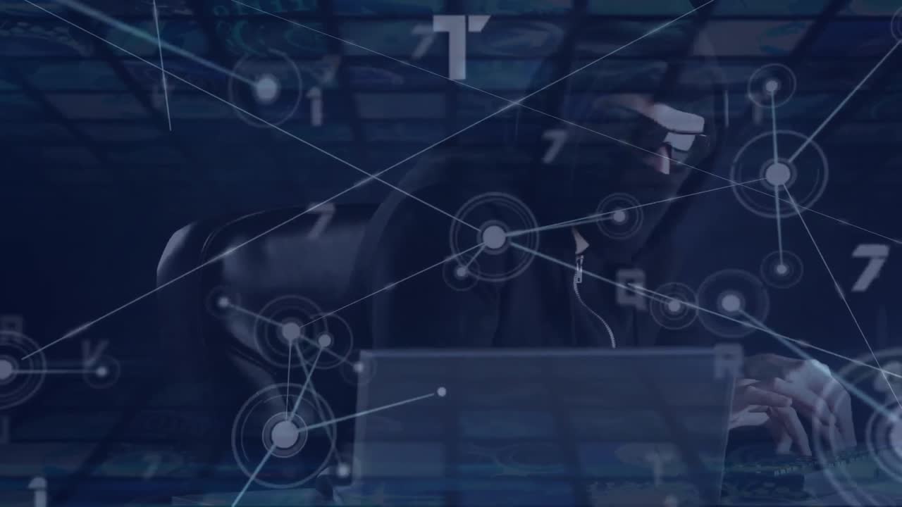 코카시안 해커를 통해 연결 네트워크와 데이터 처리의 애니메이션