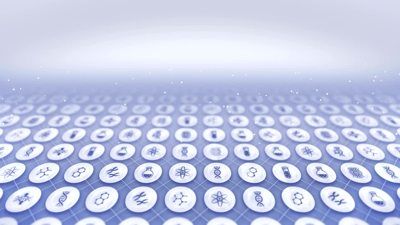 유전자 아이콘 세트, 생명공학 배경, cg 루프 애니메이션