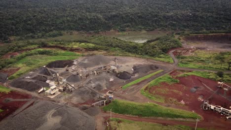 drone view of stone quarry in brazil with heavy machinery