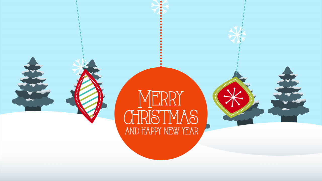 스노우 스케이프에서 소나무와 함께 해리 크리스마스 애니메이션