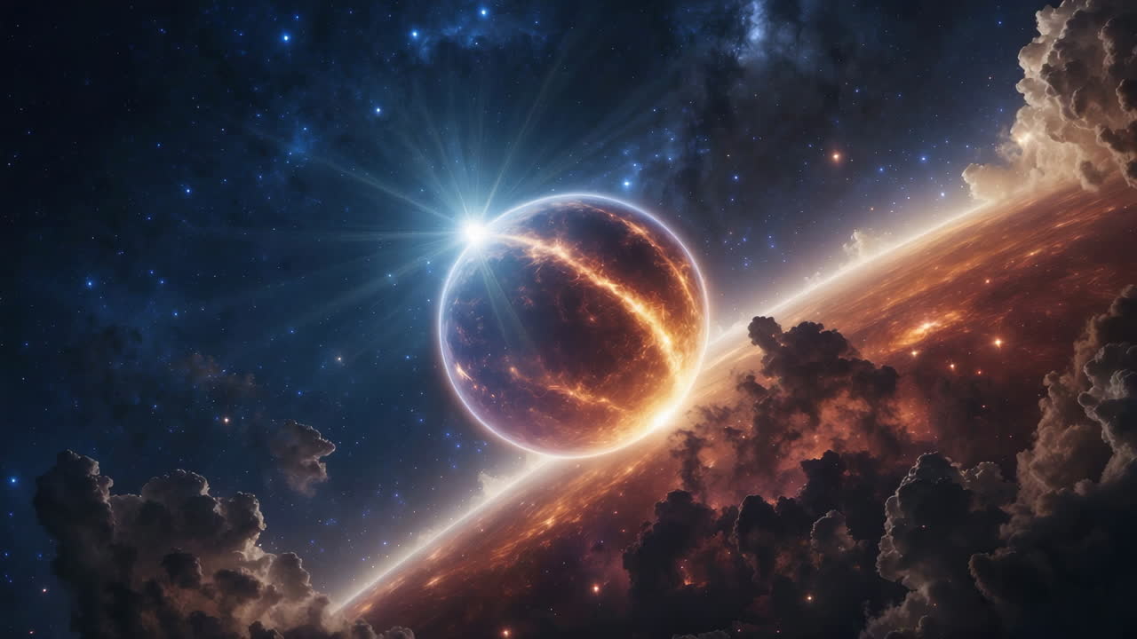 A Vibrant Glowing Planet in a Cosmic Sky