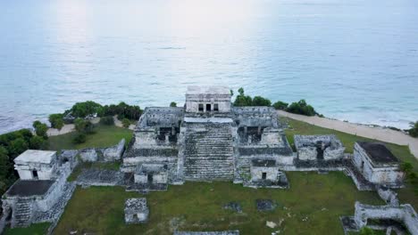 Tulum-Mexico,-Aerial-View,-Caribbean-Sea,-Mar-Caribe,-Archeological-Zone