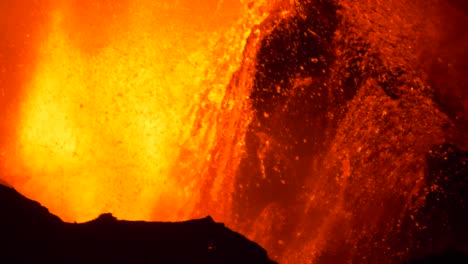 volcanic expelling lava from la palma volcano cumbrevieja with some pyroclasts