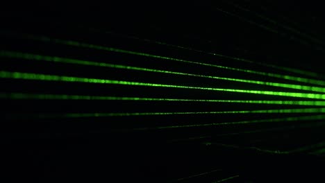 dust particles in green laser light beam from diffraction grating
