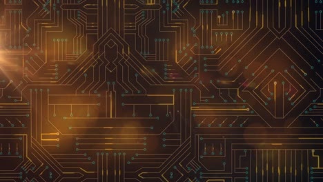 animación del procesamiento de datos en una placa de circuito luminoso de computadora