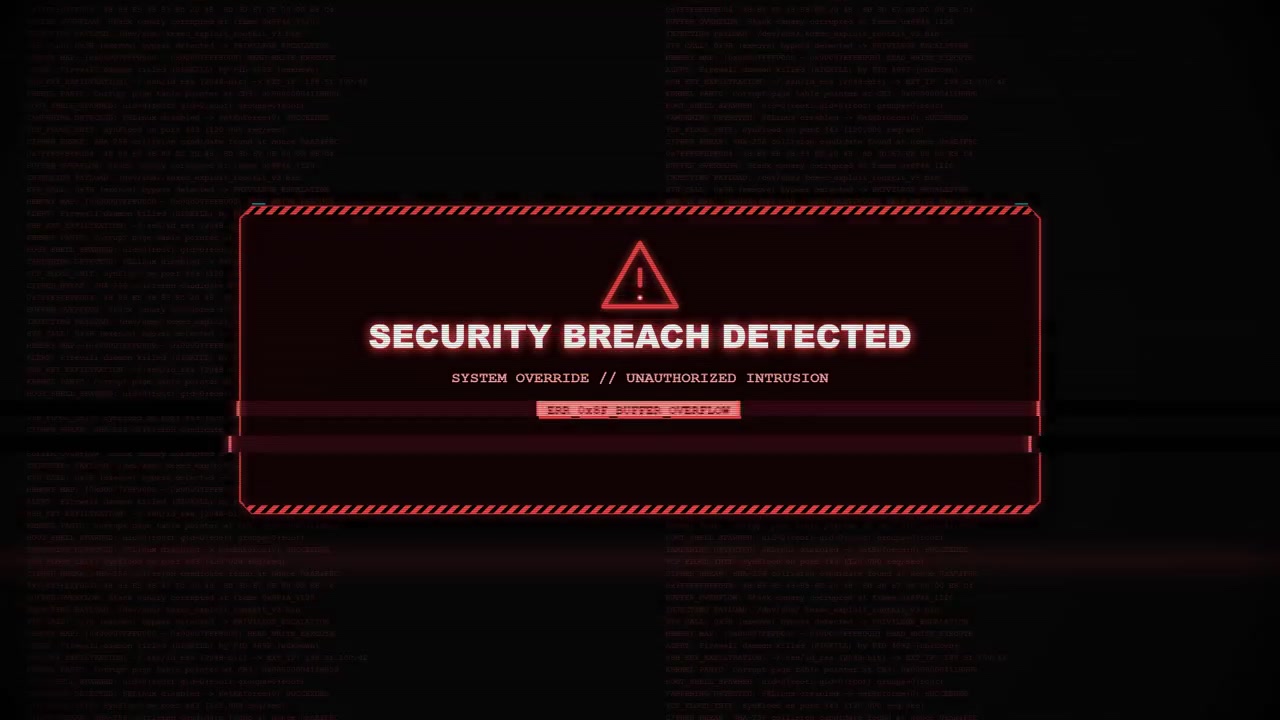 Digital Security Breach Warning Screen with Glitch Effects