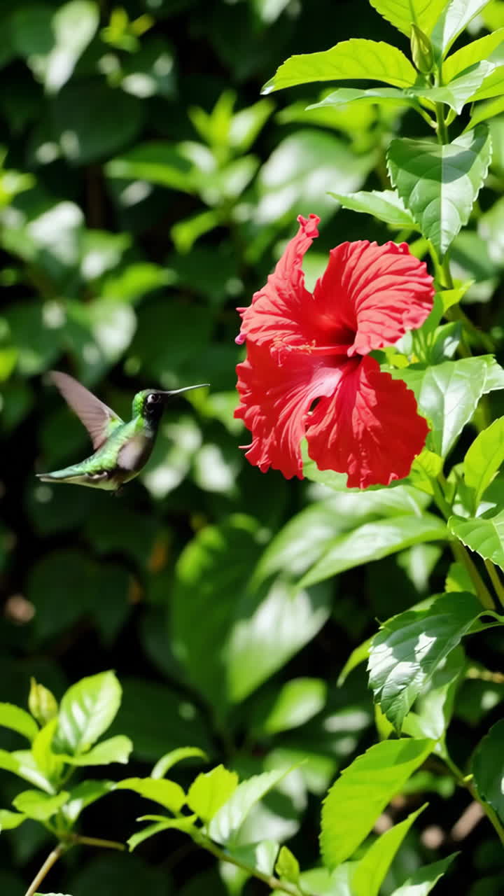 Il colibrì si nutre del fiore di ibisco