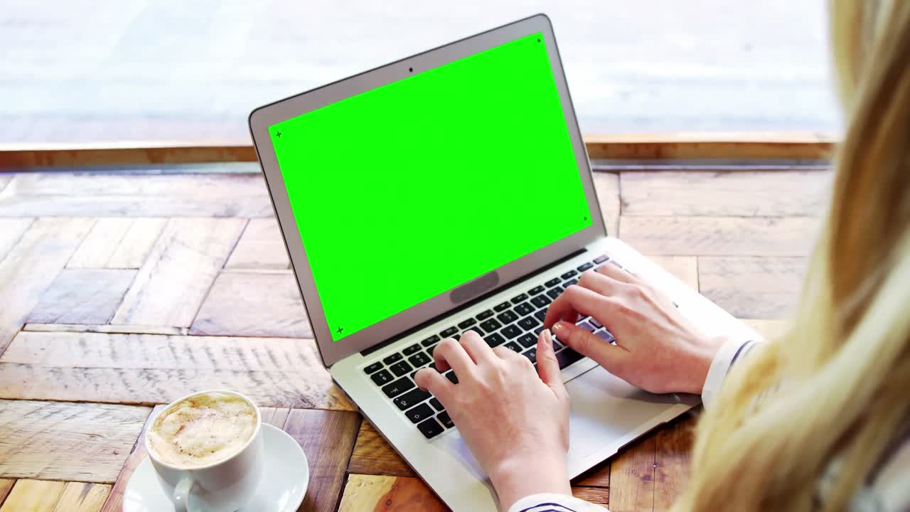 Female customer using laptop