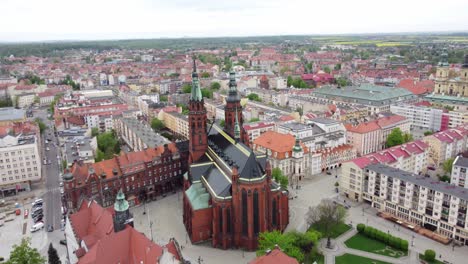 aerial view of legnica city and cathedral in poland