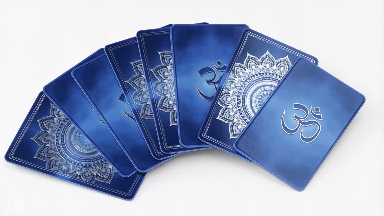 Blue Spiritual Cards with Om Symbols and Mandalas