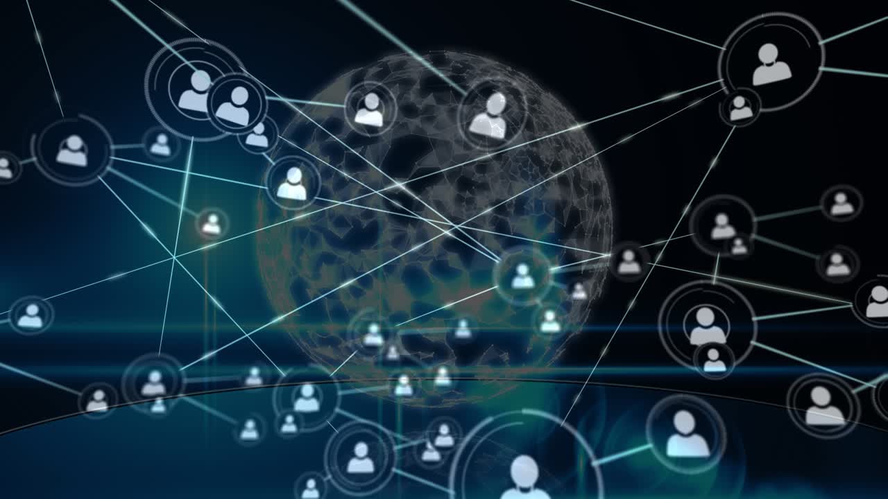 Animazione del globo e delle connessioni sullo spazio blu scuro
