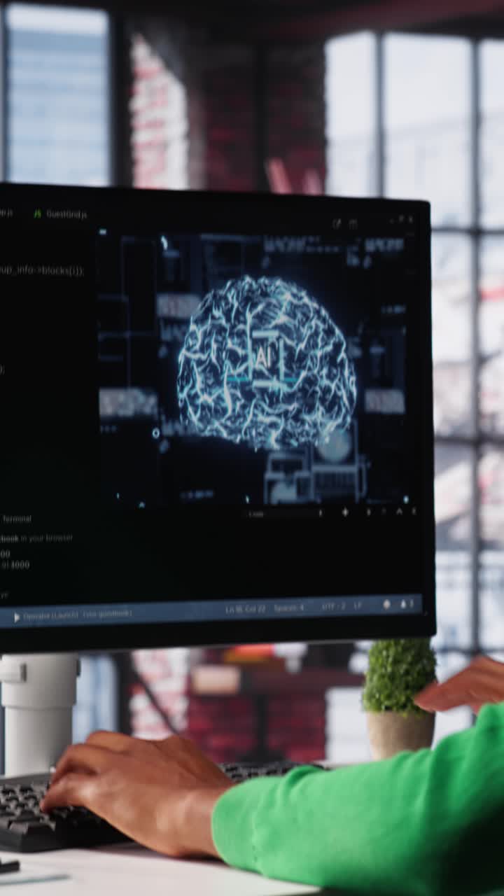 Vertical Video System administrator programming AI brain computerized model