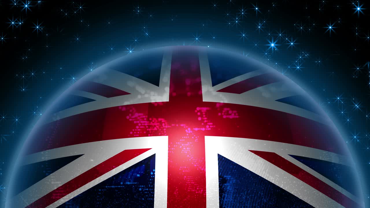 bandera de gran bretaña enlazada en el planeta tierra. abstracción de un globo con los contornos de los continentes.