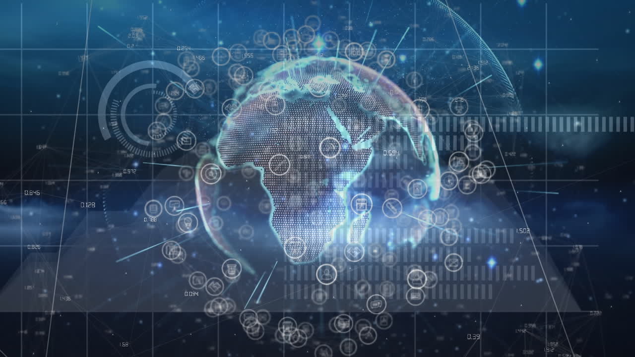 검은색 배경에 전 세계 연결 네트워크의 애니메이션