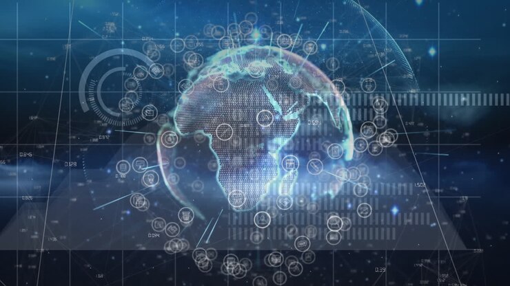 Animation of network of connections over globe on black background