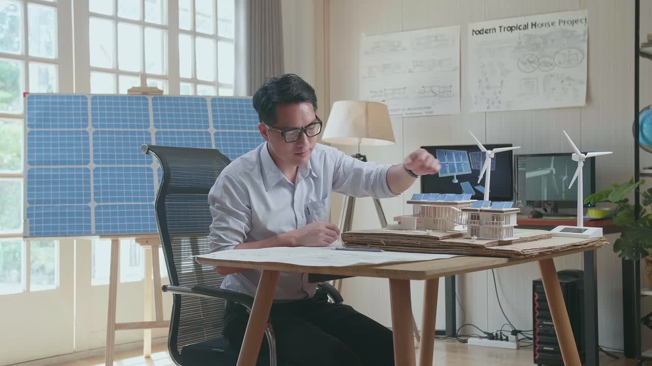 지속 가능한 주택 설계 프로젝트를 수행하는 건축가