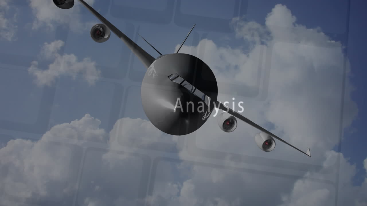 animación del procesamiento de datos a través del vuelo del avión y el teclado de la computadora