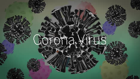 texto de coronavirus sobre múltiples células de covid-19 flotando contra un fondo de gradiente verde