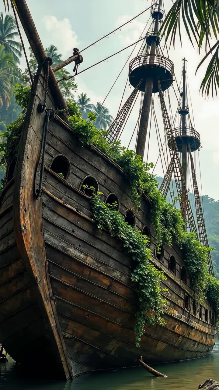 Abandoned Pirate Ship in a Tropical Jungle