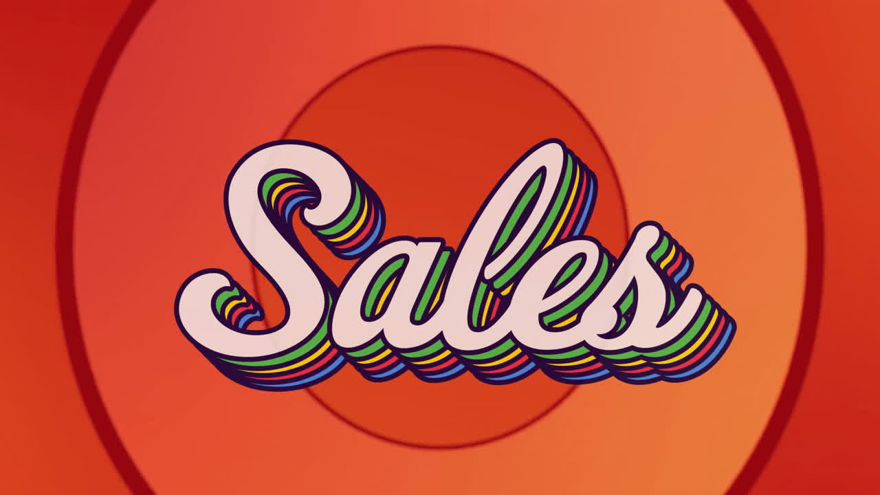 animación del texto de ventas sobre formas rojas en movimiento