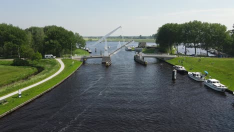 closing drawbridge in the netherlands captured by a drone