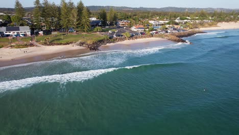 byron bay beach seawall and main beach belongil on australian coast in new south wales