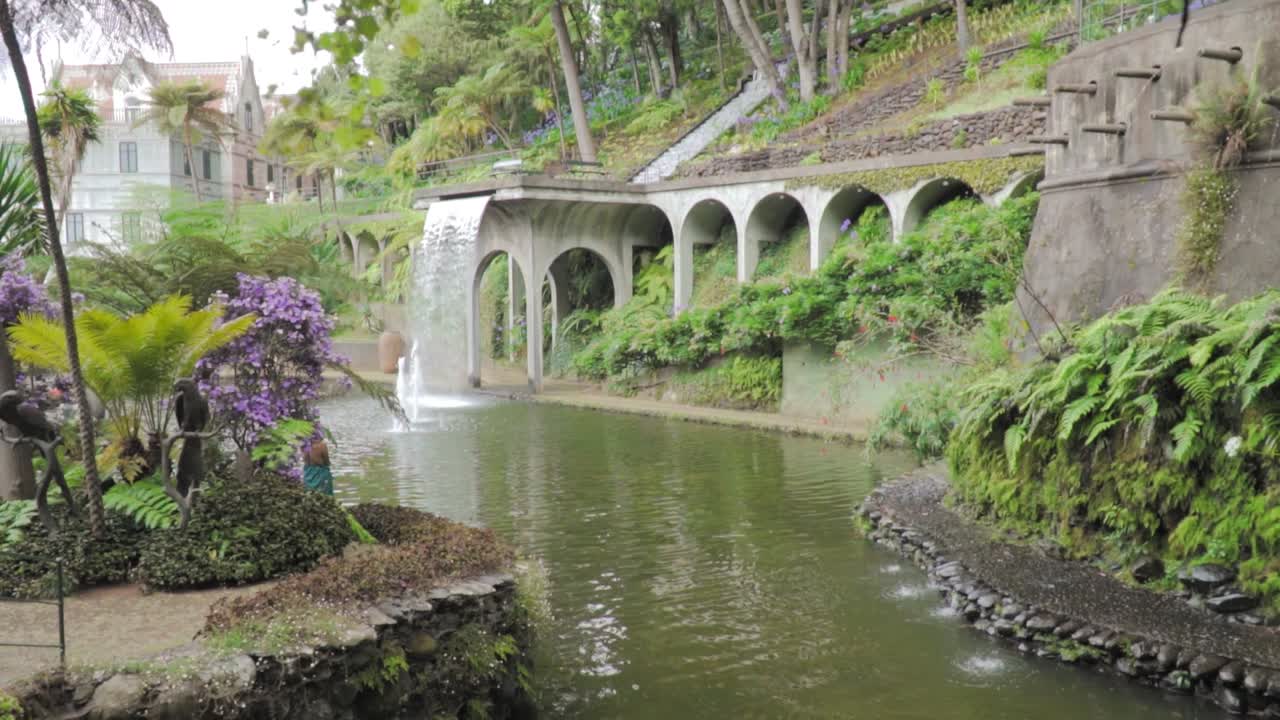 폭포 와 연못 이 있는 열대 정원