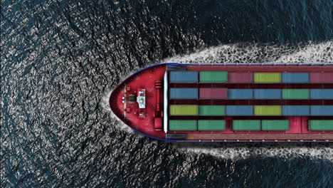 aerial view of a cargo container ship on the ocean