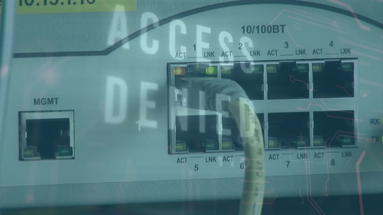 연결된 케이블을 가진 네트워크 스위치를 통해 텍스트 애니메이션에 대한 액세스가 거부되었습니다.