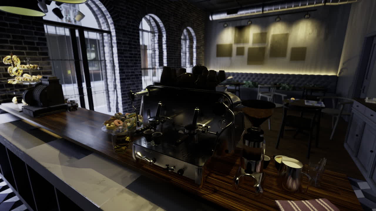 Modern cafe interior with stylish decor and equipment in a cozy atmosphere