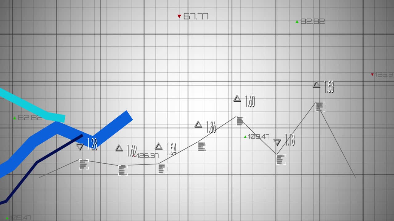On animation start gray trend appearing navy, cyan lines rising crossing visualizing data shifts