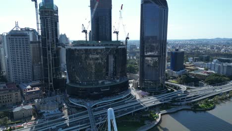 orbiting shot of brisbane's city queens wharf casino development