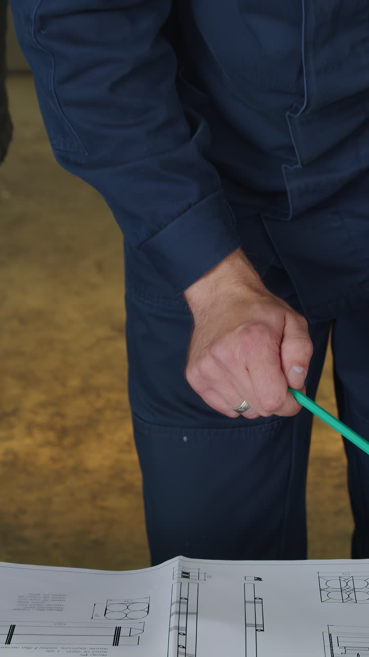 Industrial worker reviewing blueprints