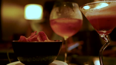 drinks and snacks in a cozy setting