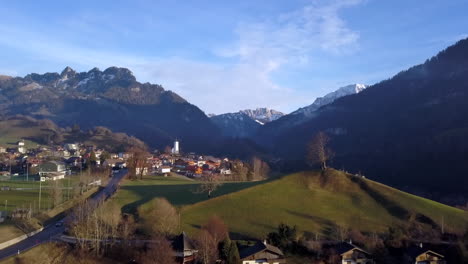 drone flyover rural district of gruyere in switzerland