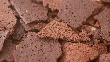 close-up of broken chocolate brownie pieces