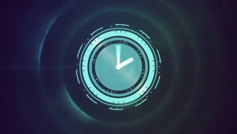 animación de reloj que se mueve rápido y procesamiento de datos sobre círculos