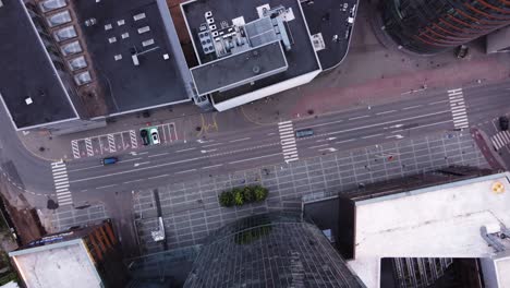 aerial vilnius downtown district descending shot