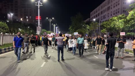 it professionals protesting against rg kar murder case of doctor near salt lake in kolkata, india. night protest.