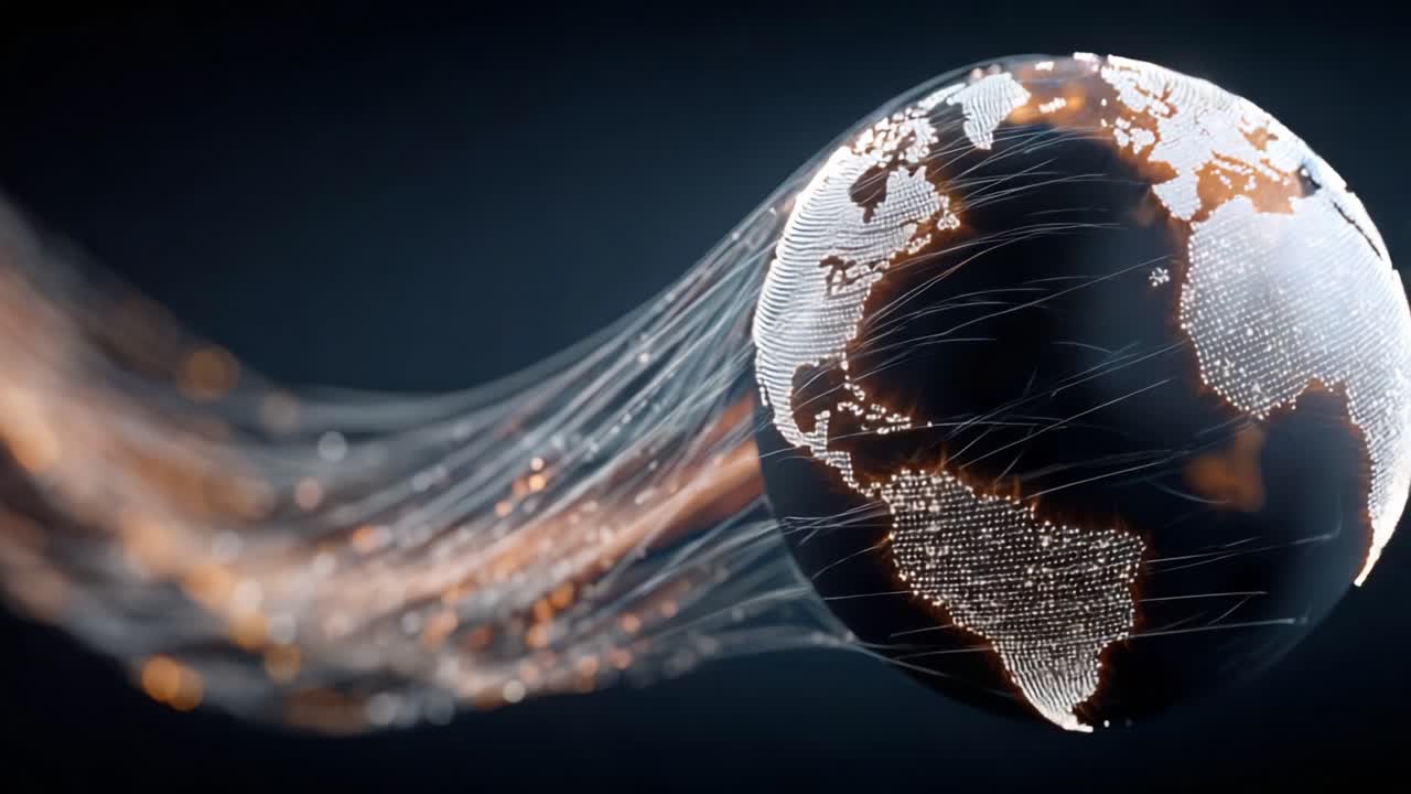 Dynamic Visualization of Earth with Flowing Light Streams Representing Connectivity and Motion in a Conceptual 3D Space Environment