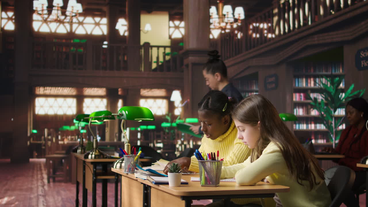 도서관에서 공부하는 학생