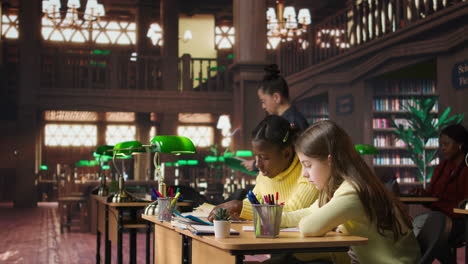 students studying in a library