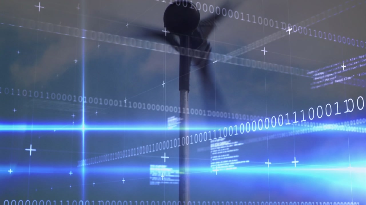 Animation of data processing over wind turbine