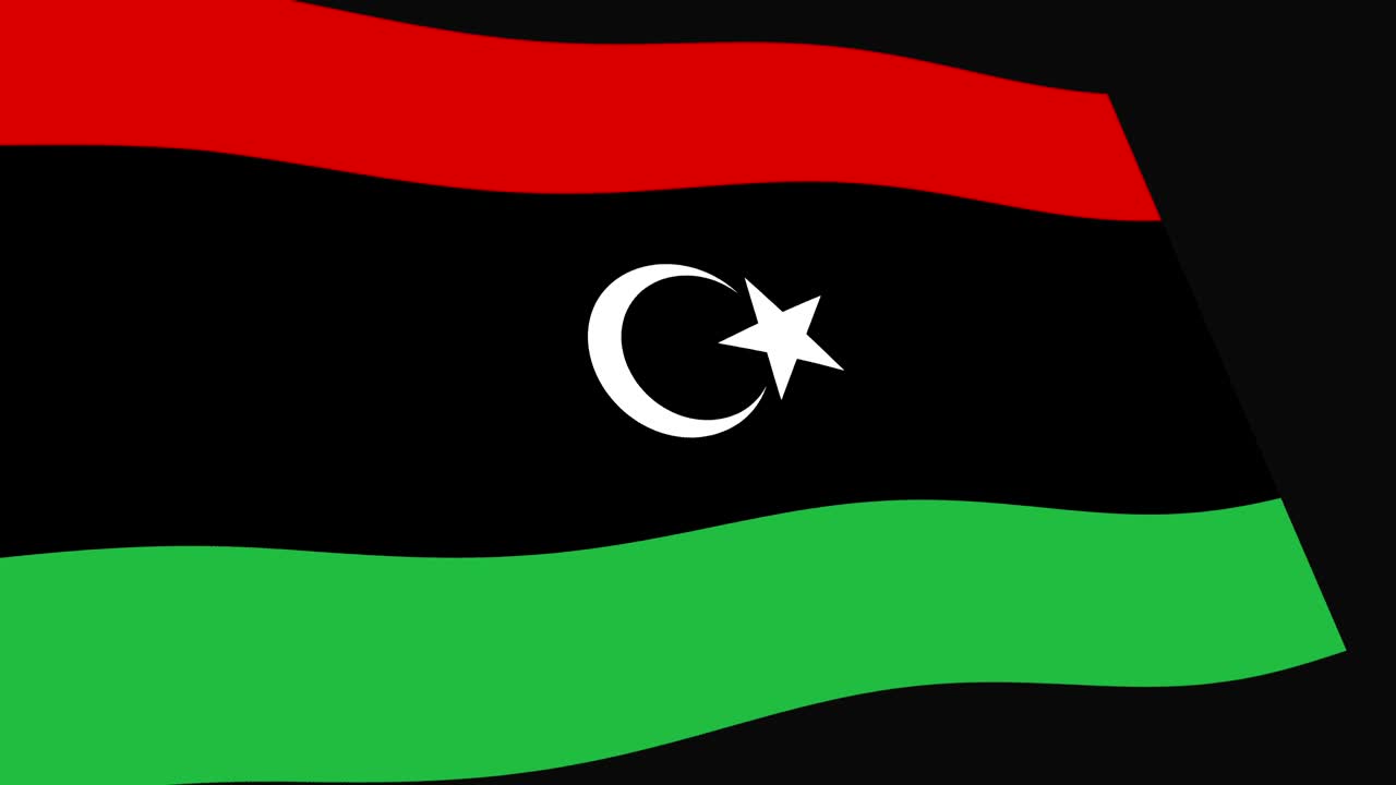 The Libya flag slow waving in perspective, Animation 4K footage