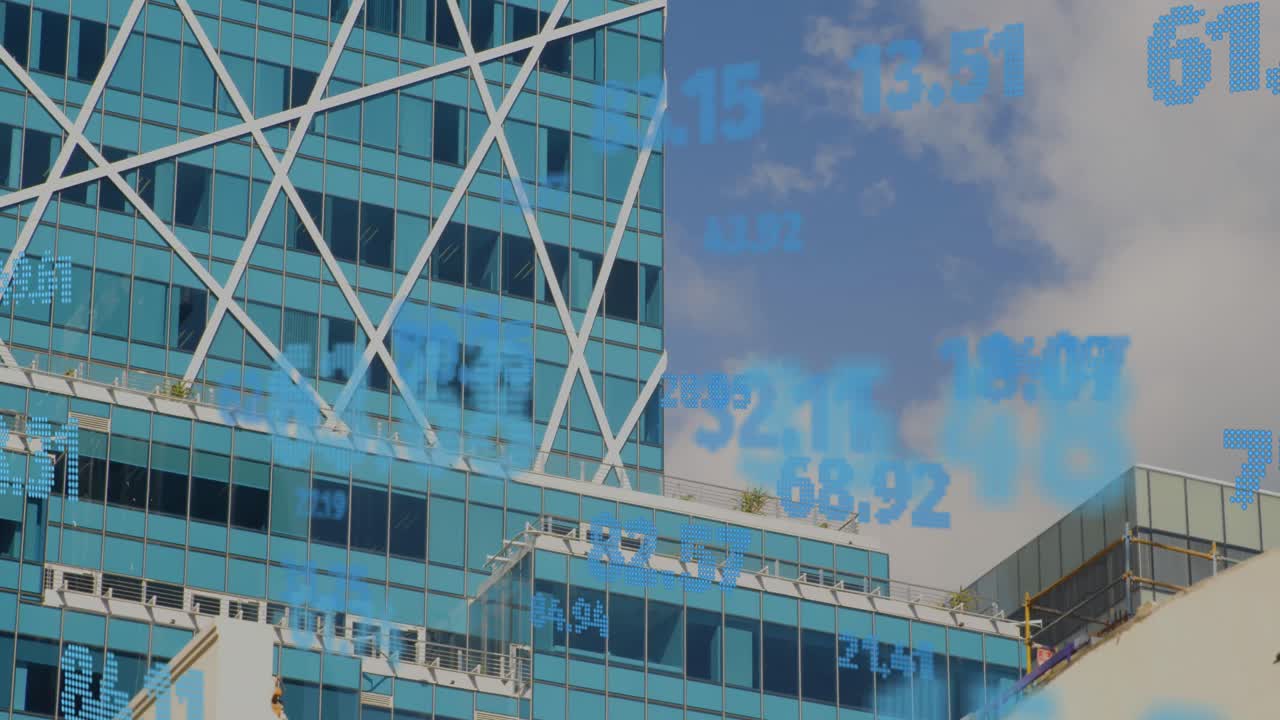 도시 풍경 위의 금융 데이터 처리 애니메이션